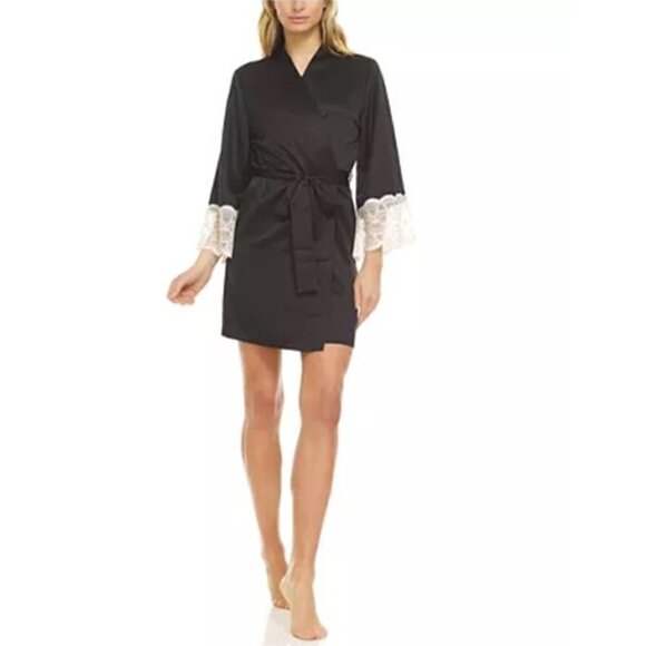 Flora by Flora Nikrooz  Kit Heart Lace Matte Charmeuse Wrap Robe S/M NWT - Picture 1 of 10